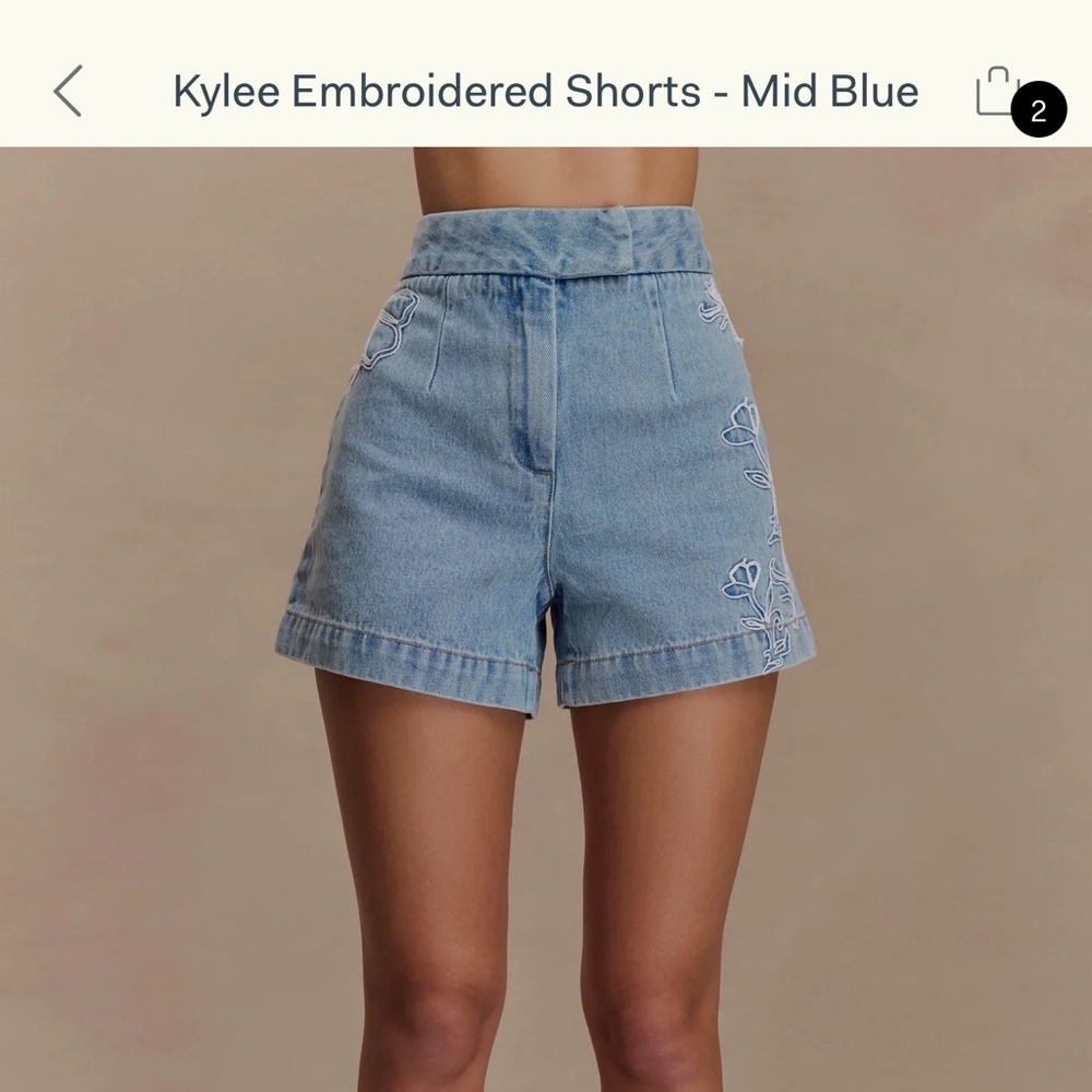 Meshki Mid Blue Embroidered Jean Shorts